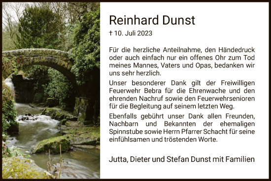 Todesanzeige von Reinhard Dunst von HNA