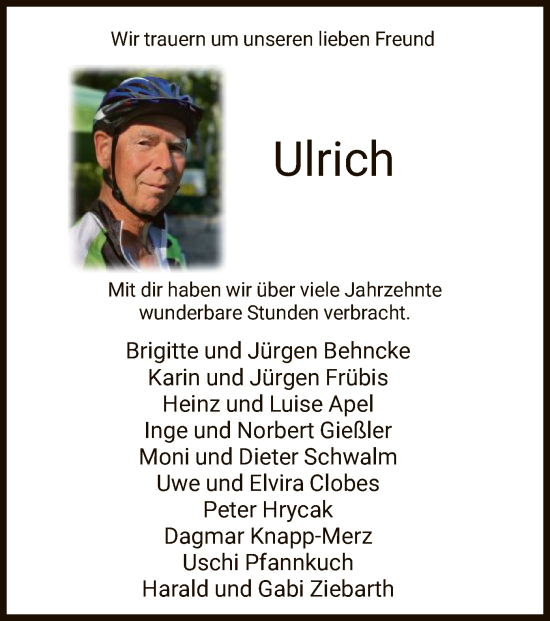 Todesanzeige von Ulrich  von HNA