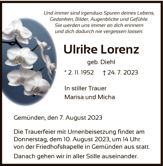 Todesanzeige von Ulrike Lorenz von HNA