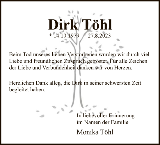 Todesanzeige von Dirk Töhl von HNA