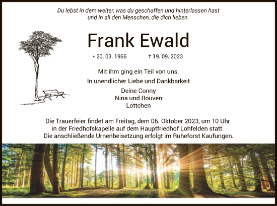 Todesanzeige von Frank Ewald von HNA