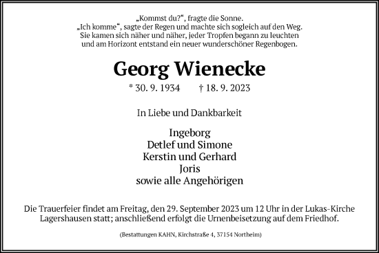 Todesanzeige von Georg Wienecke von HNA