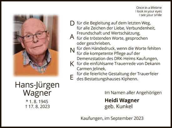 Todesanzeige von Hans-Jürgen Wagner von HNAHNAHNA