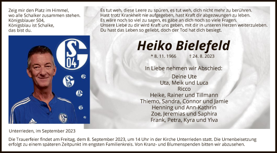 Todesanzeige von Heiko Bielefeld von HNAHNA