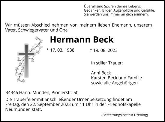 Todesanzeige von Hermann Beck von HNA
