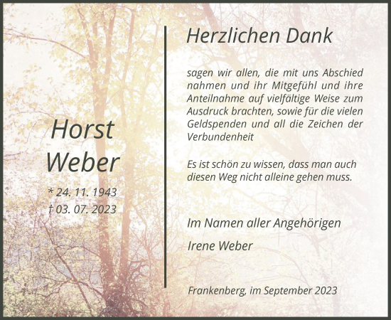 Todesanzeige von Horst Weber von HNA