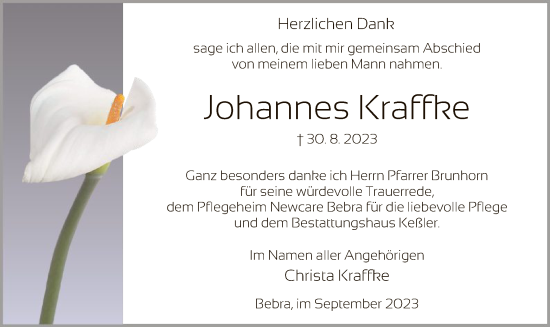 Todesanzeige von Johannes Kraffke von HNA