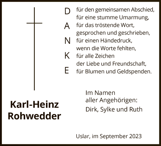 Todesanzeige von Karl-Heinz Rohwedder von HNA