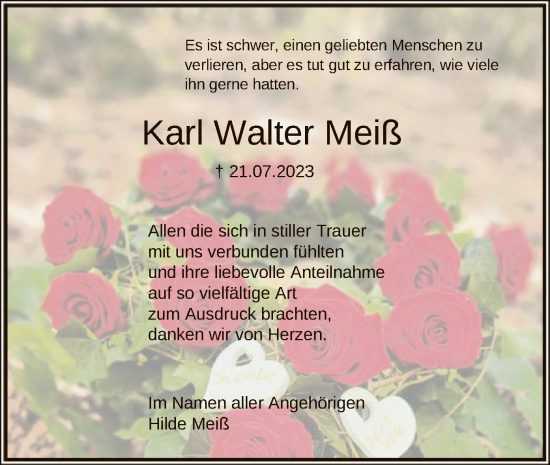 Todesanzeige von Karl Walter Meiß von HNA