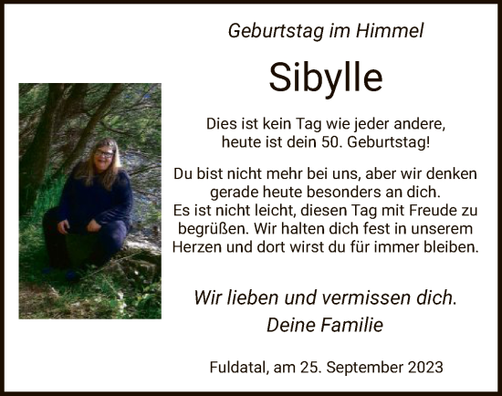 Todesanzeige von Sibylle  von HNA