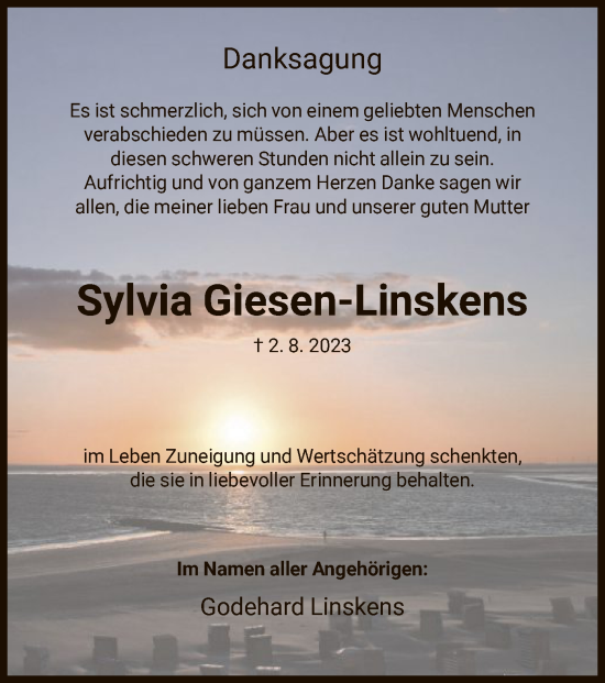 Todesanzeige von Sylvia Giesen-Linskens von HNA