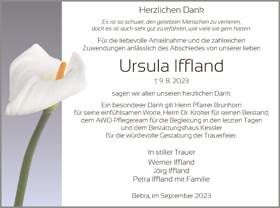 Todesanzeige von Ursula Iffland von HNA