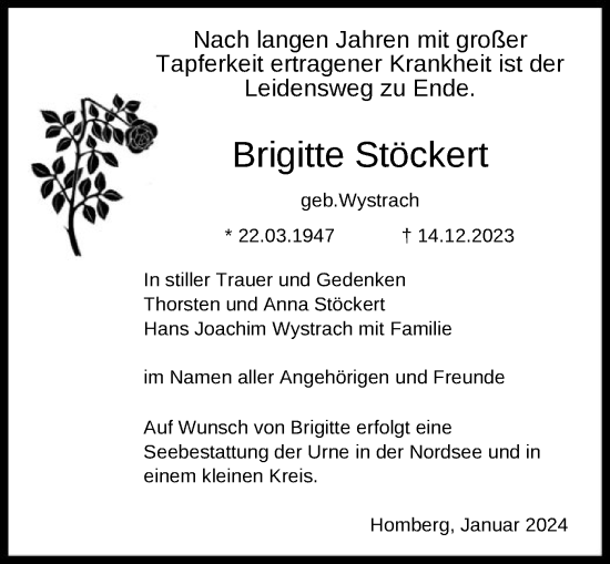 Todesanzeige von Brigitte Stöckert von HNA