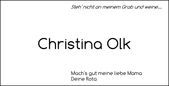 Todesanzeige von Christina Olk von HNA