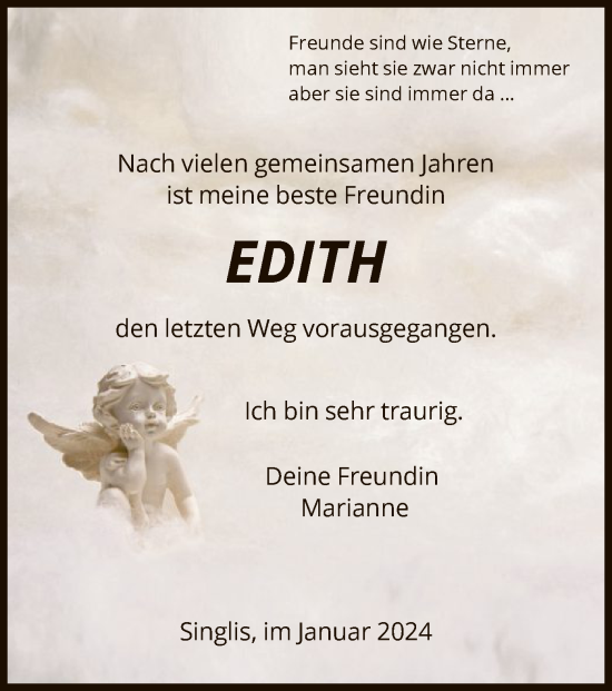 Todesanzeige von Edith  von HNA