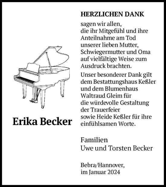 Todesanzeige von Erika Becker von HNA