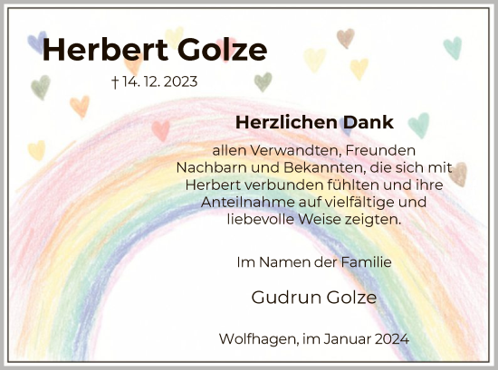 Todesanzeige von Herbert Golze von HNA