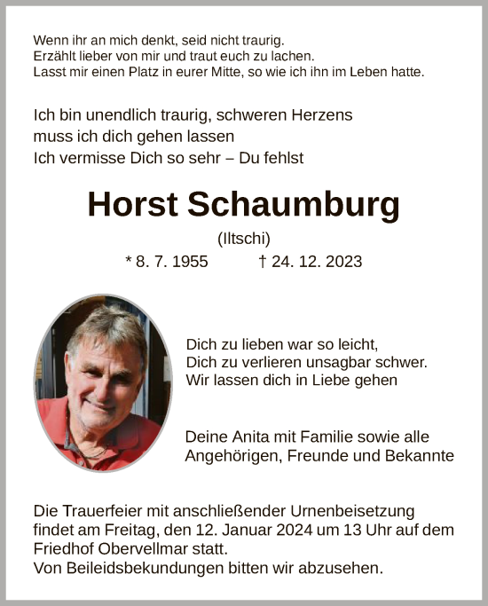 Todesanzeige von Horst Schaumburg von HNA