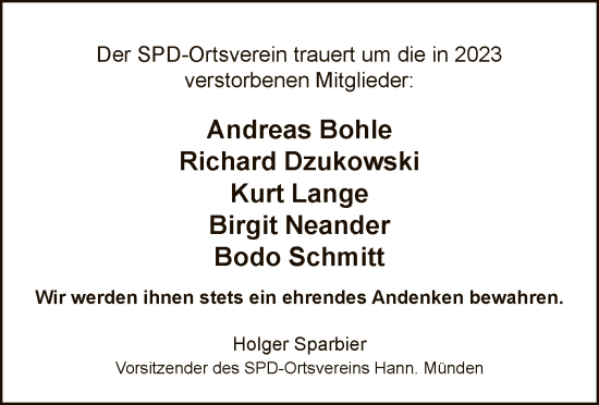 Todesanzeige von Im Gedenken 2023 von HNA