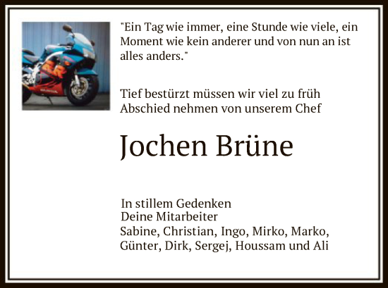 Todesanzeige von Jochen Brüne von HNA