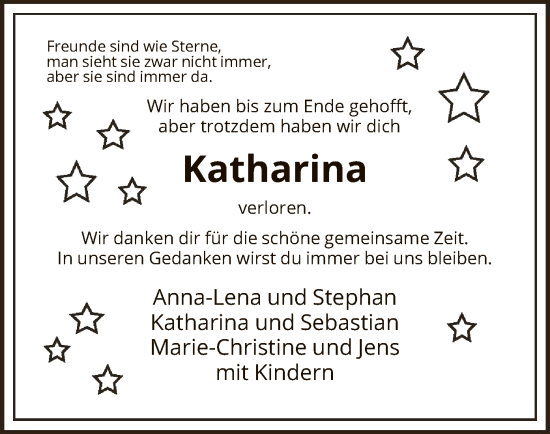 Todesanzeige von Katharina  von HNA