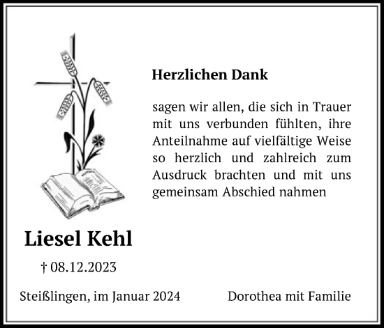 Todesanzeige von Liesel Kehl von HNAHNA