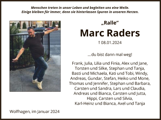 Todesanzeige von Marc Raders von HNA