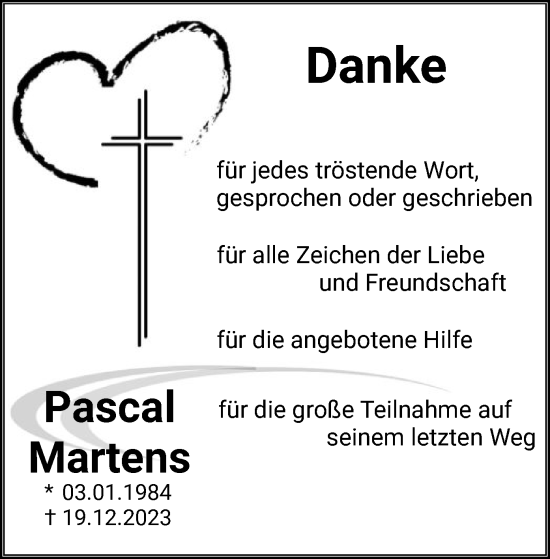 Todesanzeige von Pascal Martens von HNA