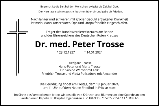 Todesanzeige von Peter Trosse von HNA