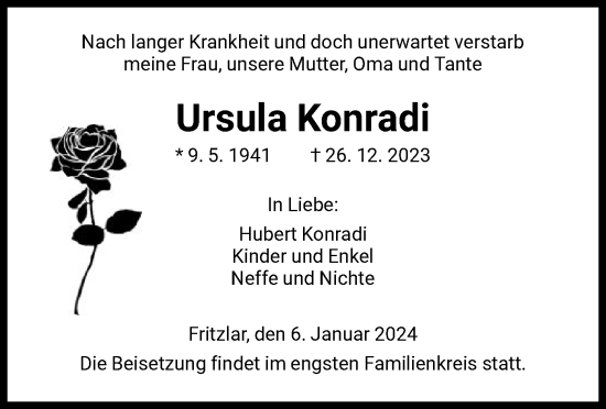 Todesanzeige von Ursula Konradi von HNA