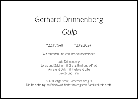 Todesanzeige von Gerhard Drinnenberg von HNA