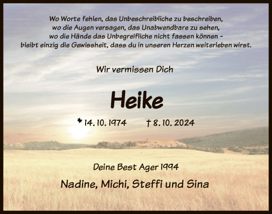 Todesanzeige von Heike Raabe von HNA