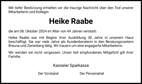 Todesanzeige von Heike Raabe von HNAHNA