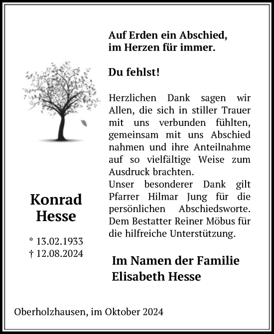 Todesanzeige von Konrad Hesse von HNA
