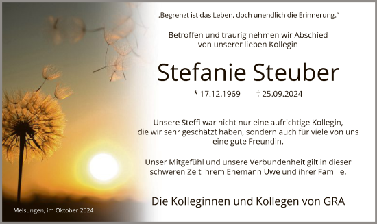 Todesanzeige von Stefanie Steuber von HNA