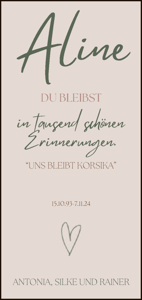 Todesanzeige von Aline Brandes von HNA