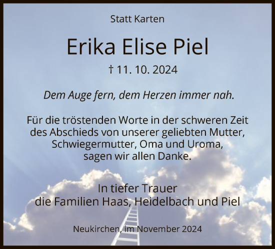Todesanzeige von Erika Elise Piel von HNA