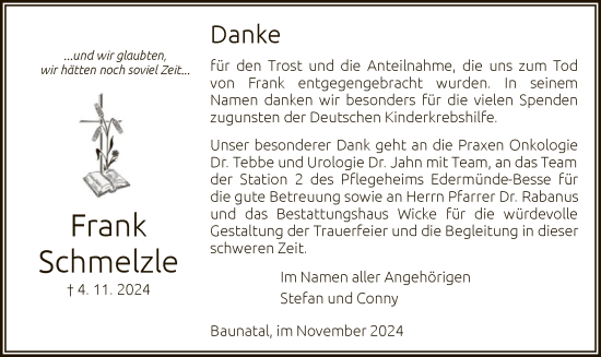 Todesanzeige von Frank Schmelzle von HNA