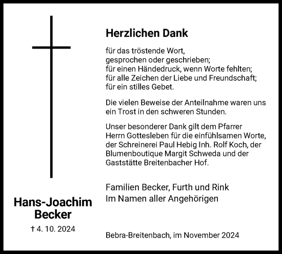 Todesanzeige von Hans-Joachim Becker von HNAHNA