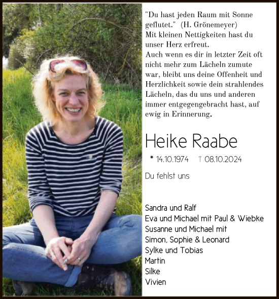 Todesanzeige von Heike Raabe von HNA