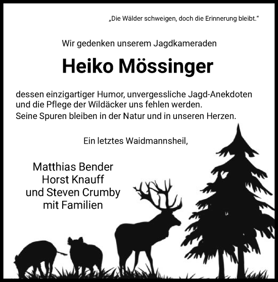 Todesanzeige von Heiko Mössinger von HNA