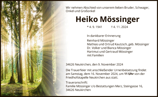 Todesanzeige von Heiko Mössinger von HNA