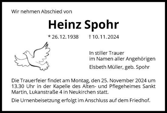 Todesanzeige von Heinz Spohr von HNA