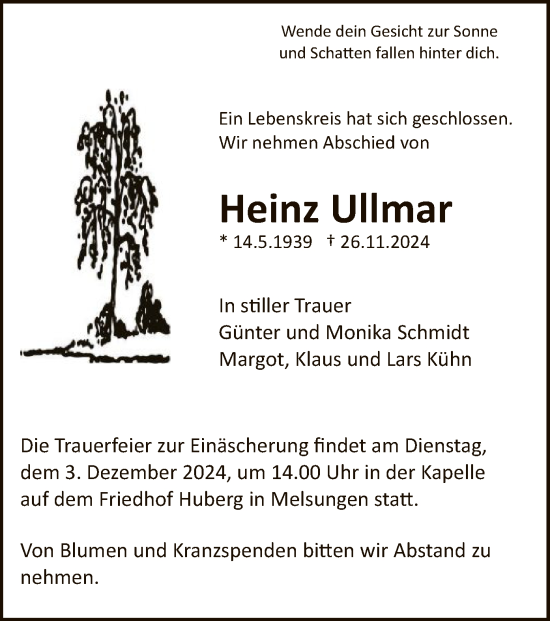 Todesanzeige von Heinz Ullmar von HNA