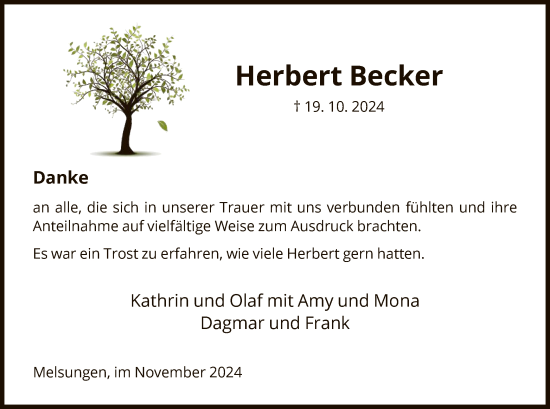 Todesanzeige von Herbert Becker von HNA