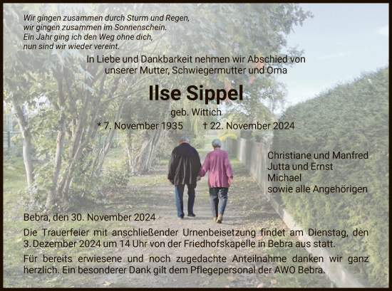 Todesanzeige von Ilse Sippel von HNA