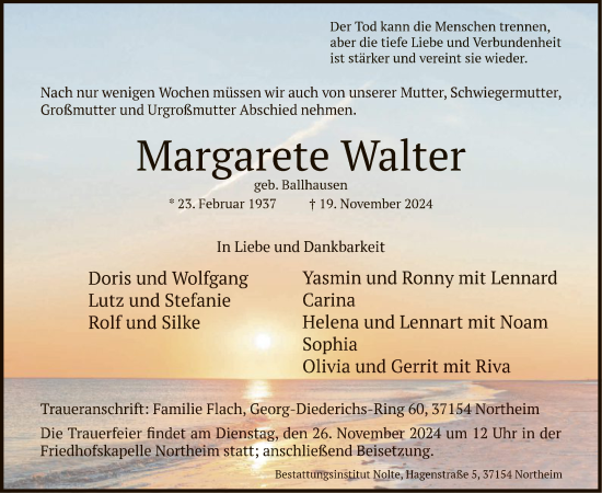 Todesanzeige von Margarete Walter von HNA