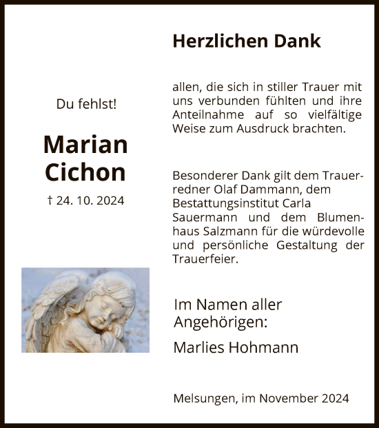 Todesanzeige von Marian Cichon von HNA