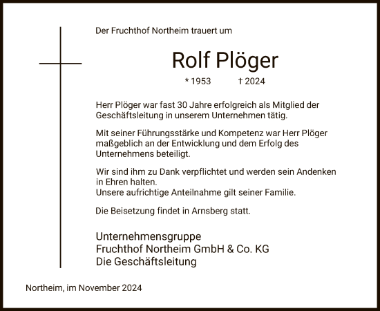 Todesanzeige von Rolf Plöger von HNA