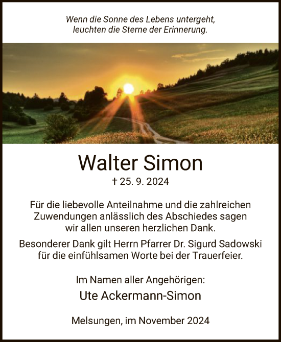 Todesanzeige von Walter Simon von HNA